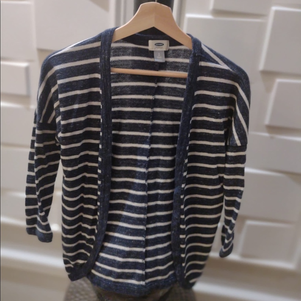 Old Navy Striped Blue and White Cardigan Size M-8
